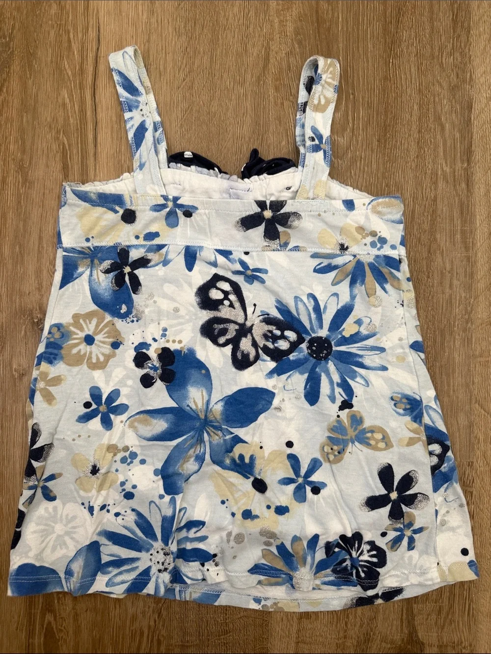 Justice Girls Floral Navy Polka Dot Bow Tank Top